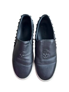 Alexander McQueen Skull Leather Slip-On Sneakers Studded Black | Made in Italy